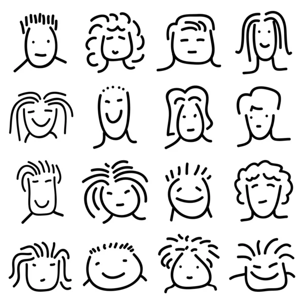 Varios doodle caras conjunto — Archivo Imágenes Vectoriales