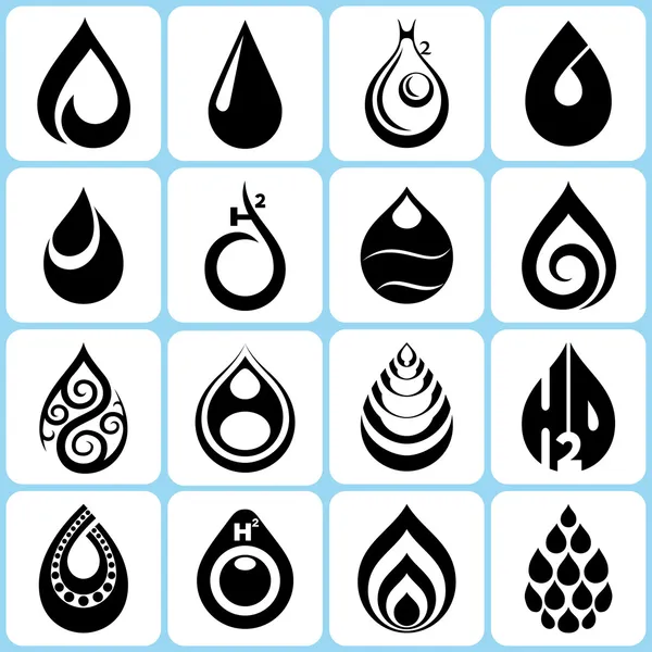16 Wassertropfen-Symbole gesetzt — Stockvektor