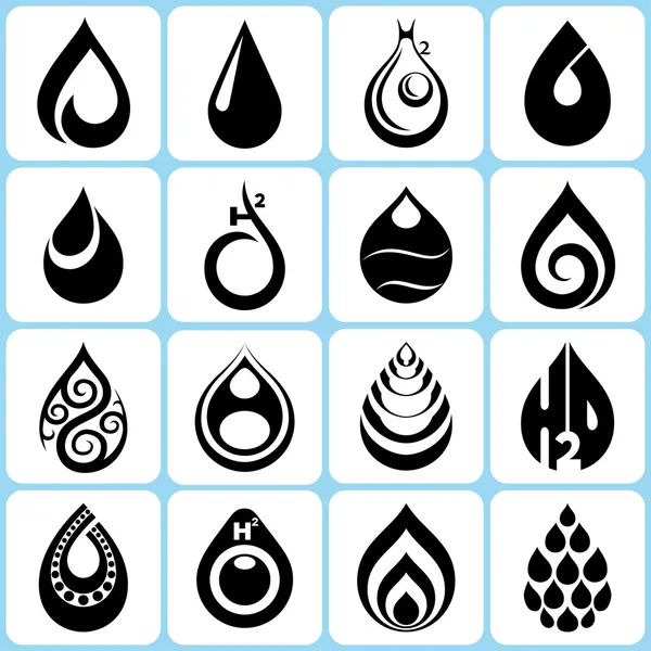 16 water drop pictogrammen instellen — Stockvector