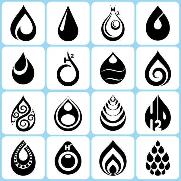 16 vatten droppe ikoner set Stockvektor