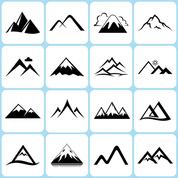 Set icone di montagna Illustrazione Stock