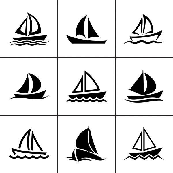 Segla båten ikoner set — Stock vektor