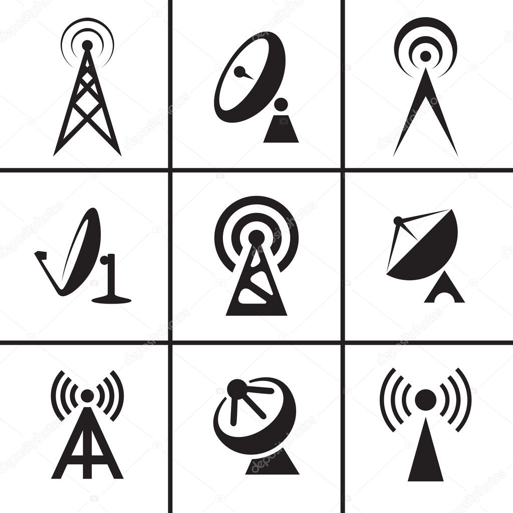 Antenna and satellite dish icons set
