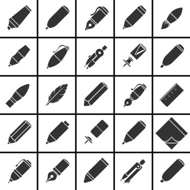 Çizim ve boyama araçları Icons set yazı Kırtasiye