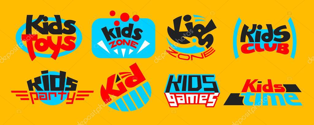 Set of vector icons on a children theme for playgrounds, play areas and party and leisure zone. Vector illustration