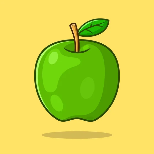 Manzana Verde Sobre Fondo Amarillo Vector Ilustración — Vector de stock