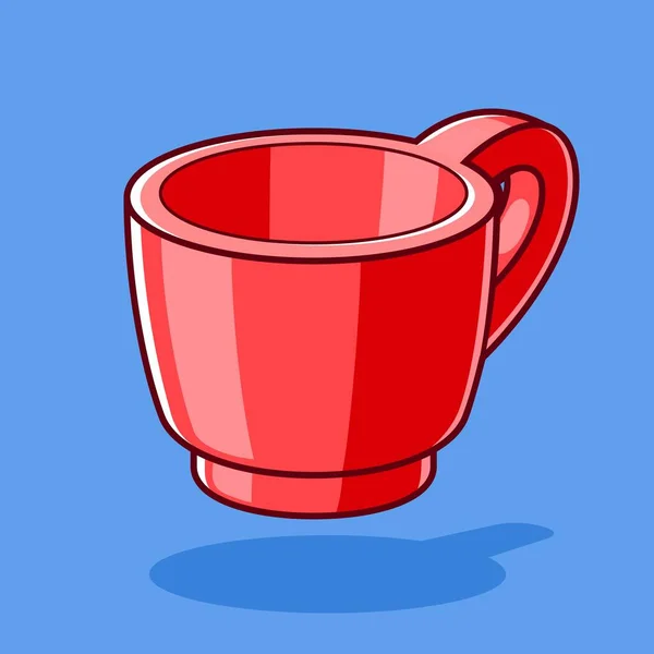 Taza Cofee Cerámica Roja Aislada Ilustración Vector Fondo Azul — Vector de stock