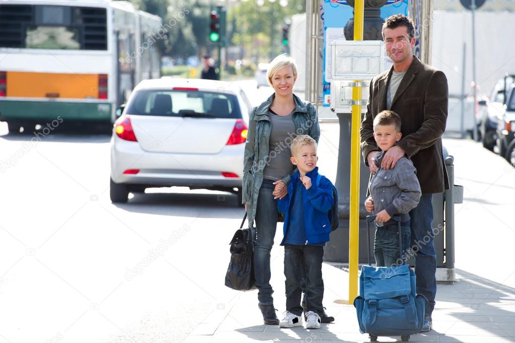 Family waiting for the bus