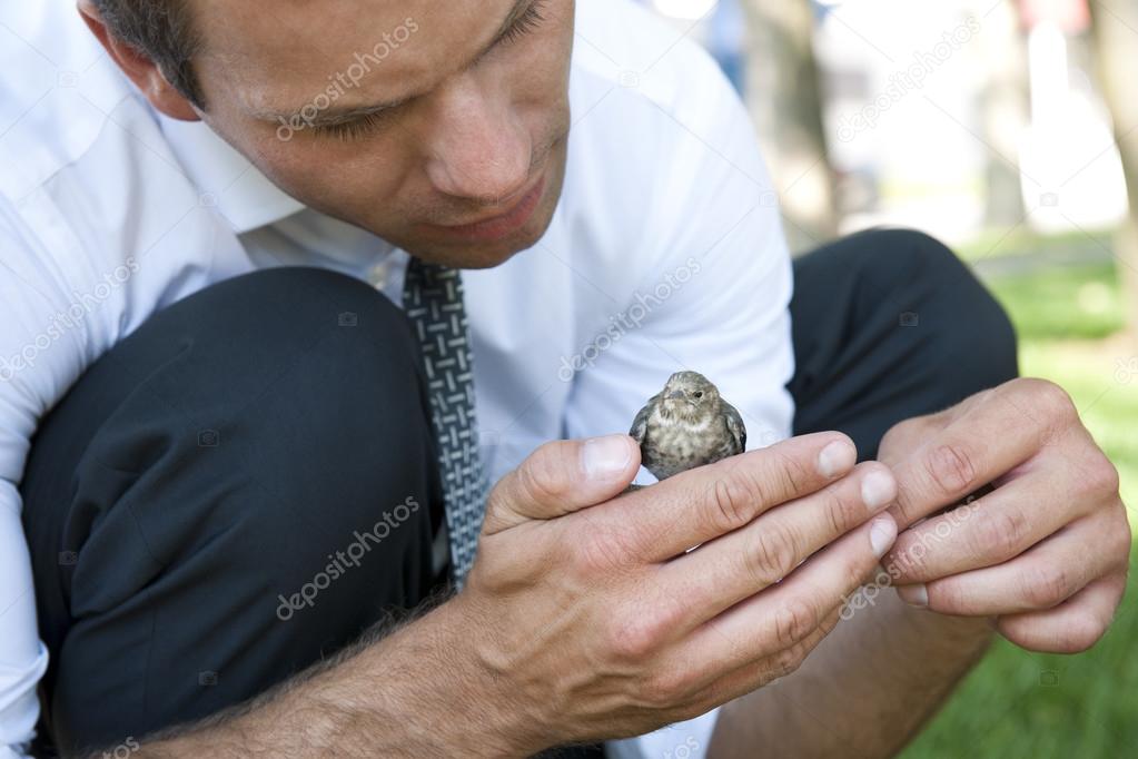 Businessman with a little bird