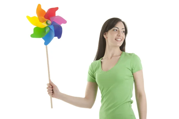 Jonge vrouw met een pinwheel — Stockfoto