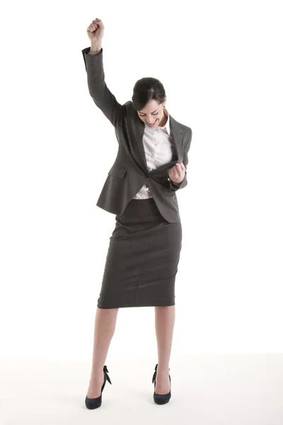 Femme d'affaires avec bras levé — Photo