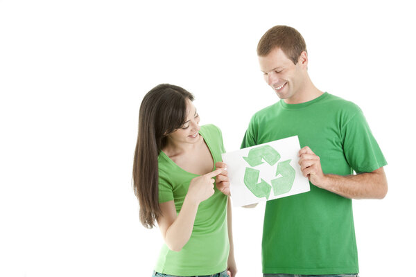 Люди с символом утилизации
