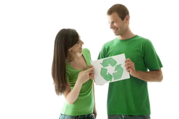 Gente con símbolo de reciclaje — Foto de Stock