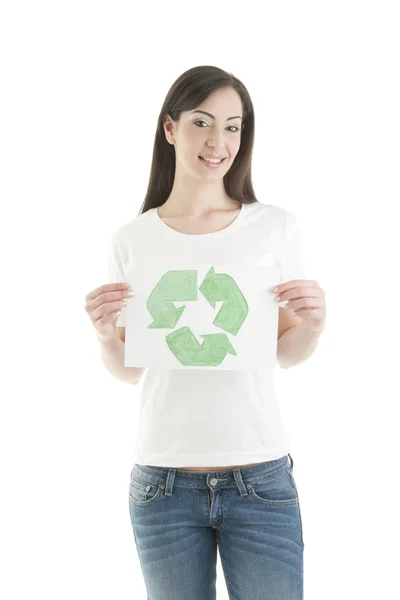 Girl with recycling symbol — Stock Photo, Image