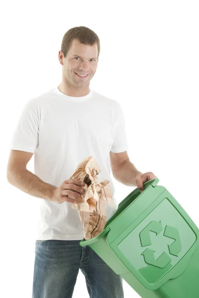 Hombres jóvenes reciclando papel Fotos de stock