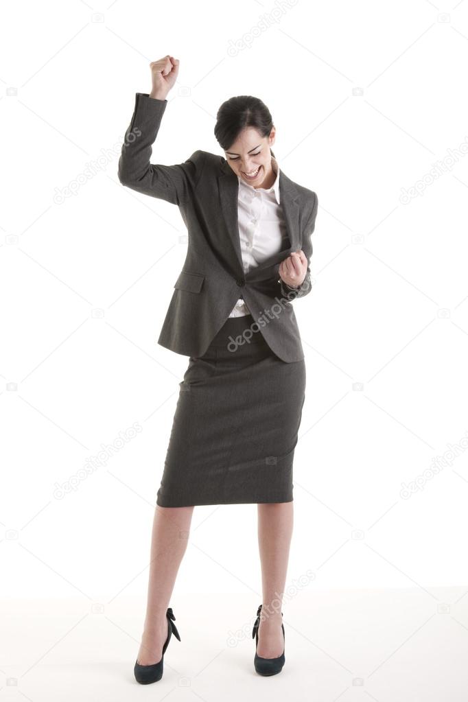 Businesswoman with arm raised