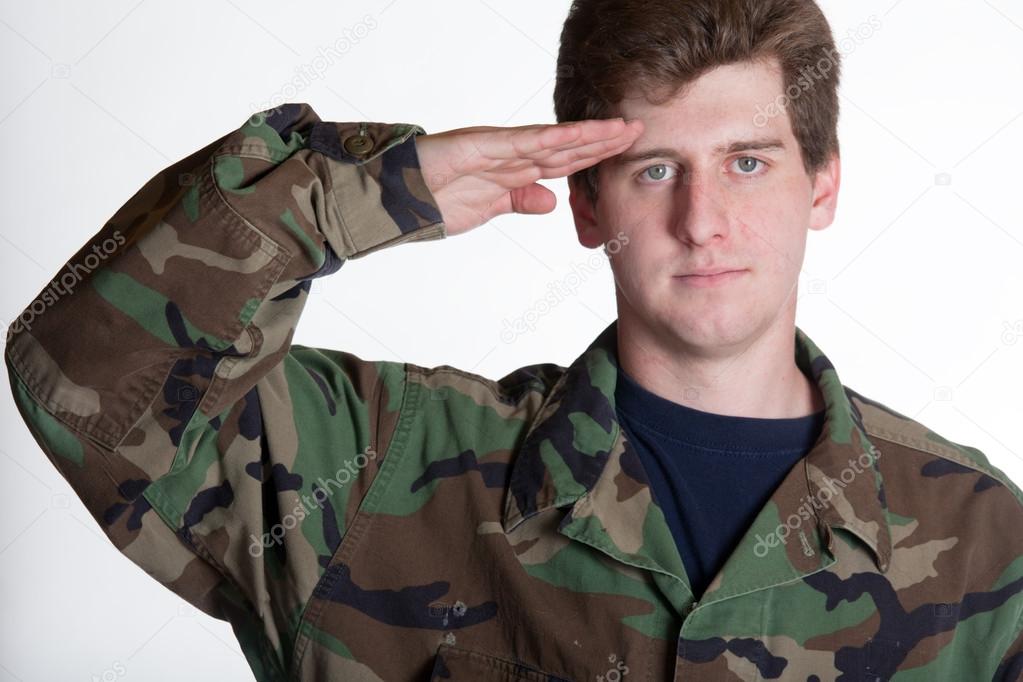 young soldier saluting