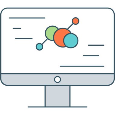 Chemistry science vector icon. Laboratory test, lab research digital report. Molecular formula on computer screen outline design pictogram isolated on white background