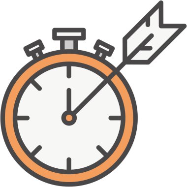 Time target icon vector. Business goal. Flat line clock and bow arrow design. Effective schedule management. Isolated stopwatch on white background