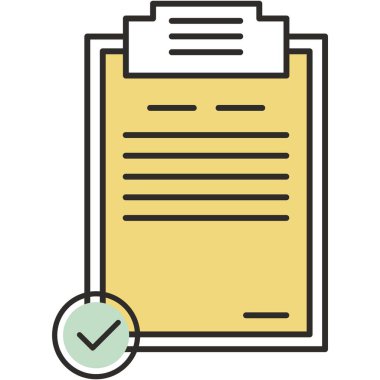 Vector clipboard list icon with check mark. Paper board with checkmark. Checklist, questionnaire, document form with tick illustration isolated on white background