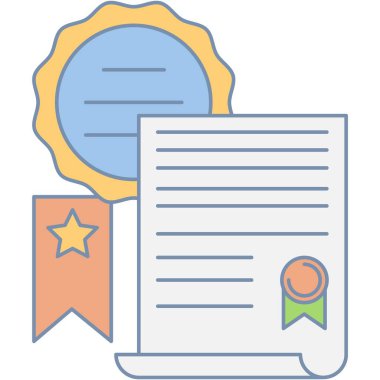 Sertifika simgesi. Ödül kalite vektör garanti belgesi madalyası ve mühür. Çizgi diploması düz ödül sembolü çizimi