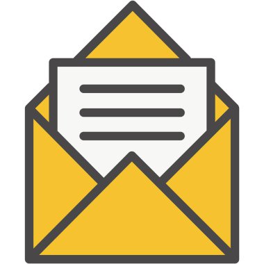 E- posta ya da e- posta açık simgesi. Beyaz arkaplanda izole edilmiş vektör mektubu, bülten mesajı zarfı sembolü