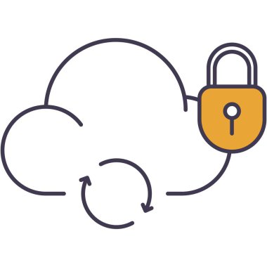 Bulut simgesi. Koruyucu vektör altında internet bilgi alışverişi. Ağ teknolojisi kilit altında. Güvenli erişim ve siber güvenli depo. Özel veritabanı koruması ve güvenliği