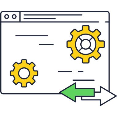 Web sitesi yazılım geliştirme, kodlama ve bakım ikonu vektörü. Web tasarımı, içerikli web sayfası. Çevrimiçi veri teknolojisi