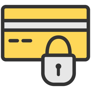 Güvenli kredi kartı ikon vektörü. Kilitli banka kartı, kapalı asma kilit düz tasarım. Güvenliği satın al, çevrimiçi para transferi güvenliği, koruma, güvenli e-ödeme kavramı