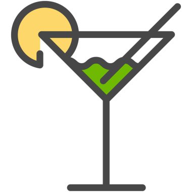 Kokteyl ikonu. Vektör restoranı cam tasarımı. Gece kulübü logosu şablonu için martini bardağı. Bar ve kafe için kokteyl menüsü