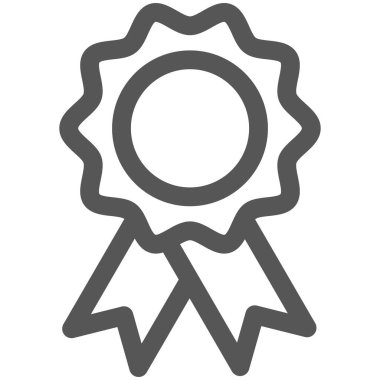 Ödül madalyonu Rosette ikonu. Düz ana hatlı vektör madalya ödülü ve kurdele tasarımı. Kalite tanıma, ödül, mühür minnettarlığı, nişan etiketi, en iyi rütbe garantisi sembolü.