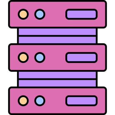 Düz vektör sunucu simgesi. Büyük veritabanı bulut deposu. Ağ teknolojisi, internet ve bilgi güvenliği. Veritabanı rafı beyaz arkaplanda izole edildi