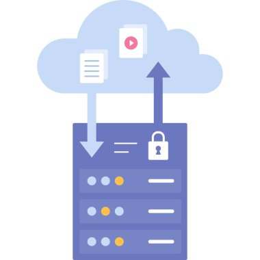 Bulut depolama ikonu. Veri sunucusu teknoloji vektörü. Dijital bilgiyi indir, yükle ve yedekle