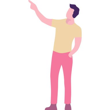 Adam vektör simgesini gösteriyor. Beyaz arka planda izole edilmiş iş adamları karakteri. Reklam kavramı