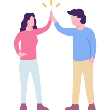 Man and woman giving high five vector icon. Teamwork, congratulations and friends greeting concept