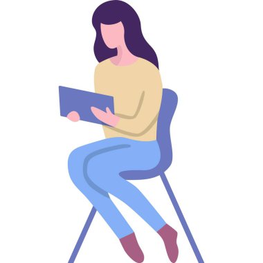 Kadın yaratma vektörü olarak tablet kullanıyor. İçerik yazarı karakter düz simgesi. Kadınlar çevrimiçi eğitimden ya da serbest çalışmadan hoşlanırlar