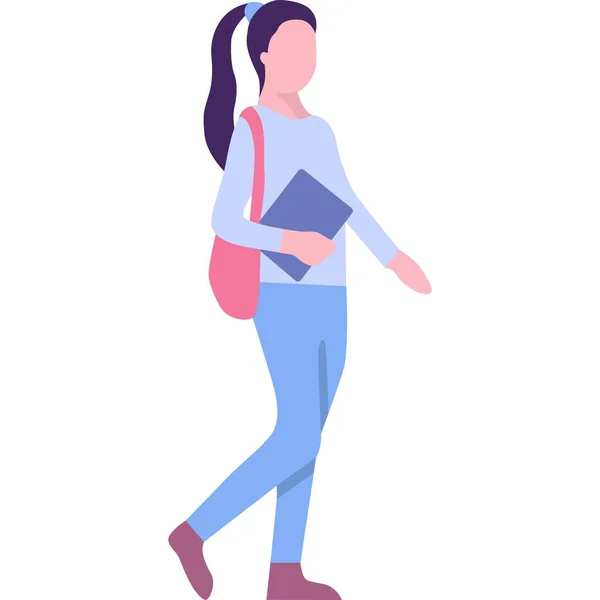 Walking Female Student Vector Icon Girl Holding Handbag Isolated White — Stockvektor