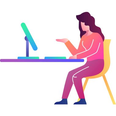 Online communication vector icon. Woman having videocall, holding webinar isolated on white background. Technology, distant work from home