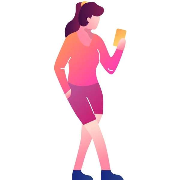 Woman Using Mobile Phone Internet Connection Vector Icon Girl Chatting — Stockvektor
