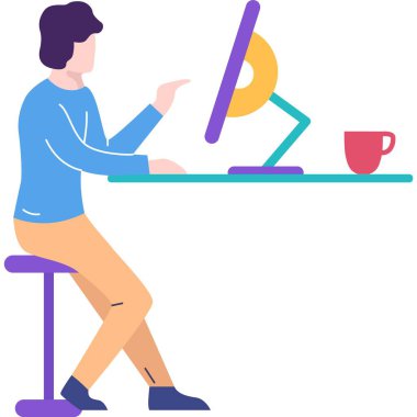 Man working online from home office icon vector. Telecommuting and virtual work from home. Videocall and conference at digital workspace