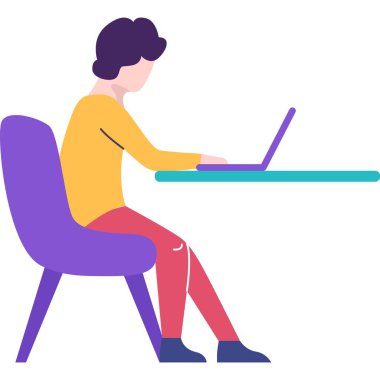 Man web designer working laptop vector icon. Landing page creation and freelance job concept