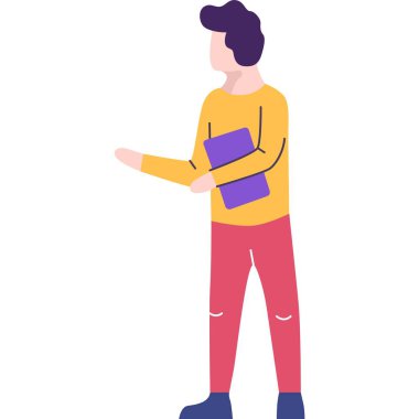 Man marketer vector. Video marketing icon. Social media advertisement and promotion concept. Guy isolated on white background