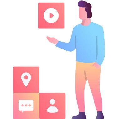 Adam uygulama geliştirme vektör simgesi üzerinde çalışıyor. Adam programlama arayüzü beyaz arkaplanda izole edildi