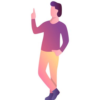 Adam vektör simgesini işaret ediyor. İş adamı beyin fırtınası fikri beyaz arkaplanda izole etti