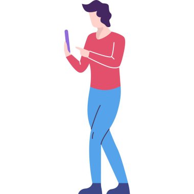 Telefon vektörü kullanan bir adam. Proje başlangıç simgesi. Mobil uygulama geliştirme, dijital iletişim teknolojisi