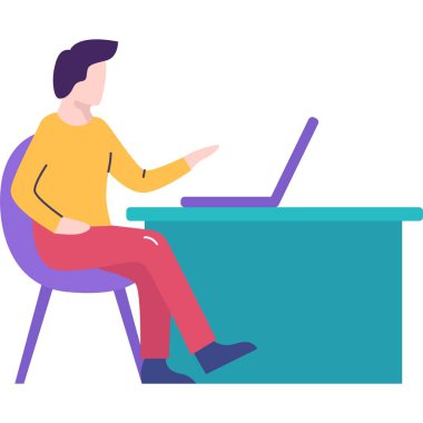 Webinar vektör simgesini tutan adam. Merkez ofiste çalışmak, video konferans iletişim konsepti.