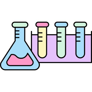 Kimya ikonu. Laboratuvar vektörü. Kimya bilimi. Laboratuvar ekipmanlarında test tüpü. Tıbbi deney beyaz arkaplanda izole edildi