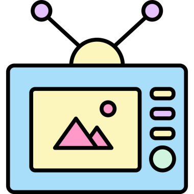 Eski televizyon retro vektörü. Televizyon ikonu. Beyaz arkaplanda izole edilmiş analog ekranda film izleme