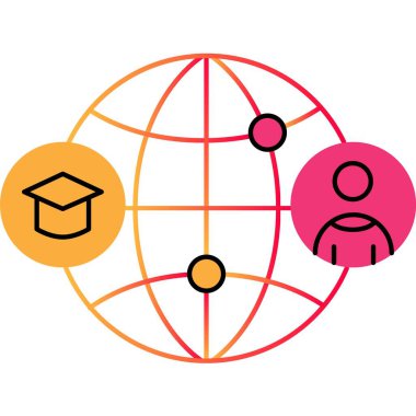 Küresel eğitim ana hatları simgesi. Vektör küre. Uluslararası Üniversite, Dünya Çalışması ve Öğrenme Logosu