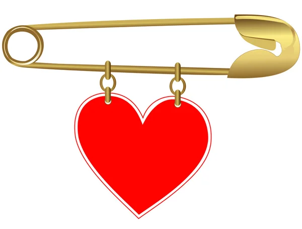 Pin de oro con un corazón — Vector de stock